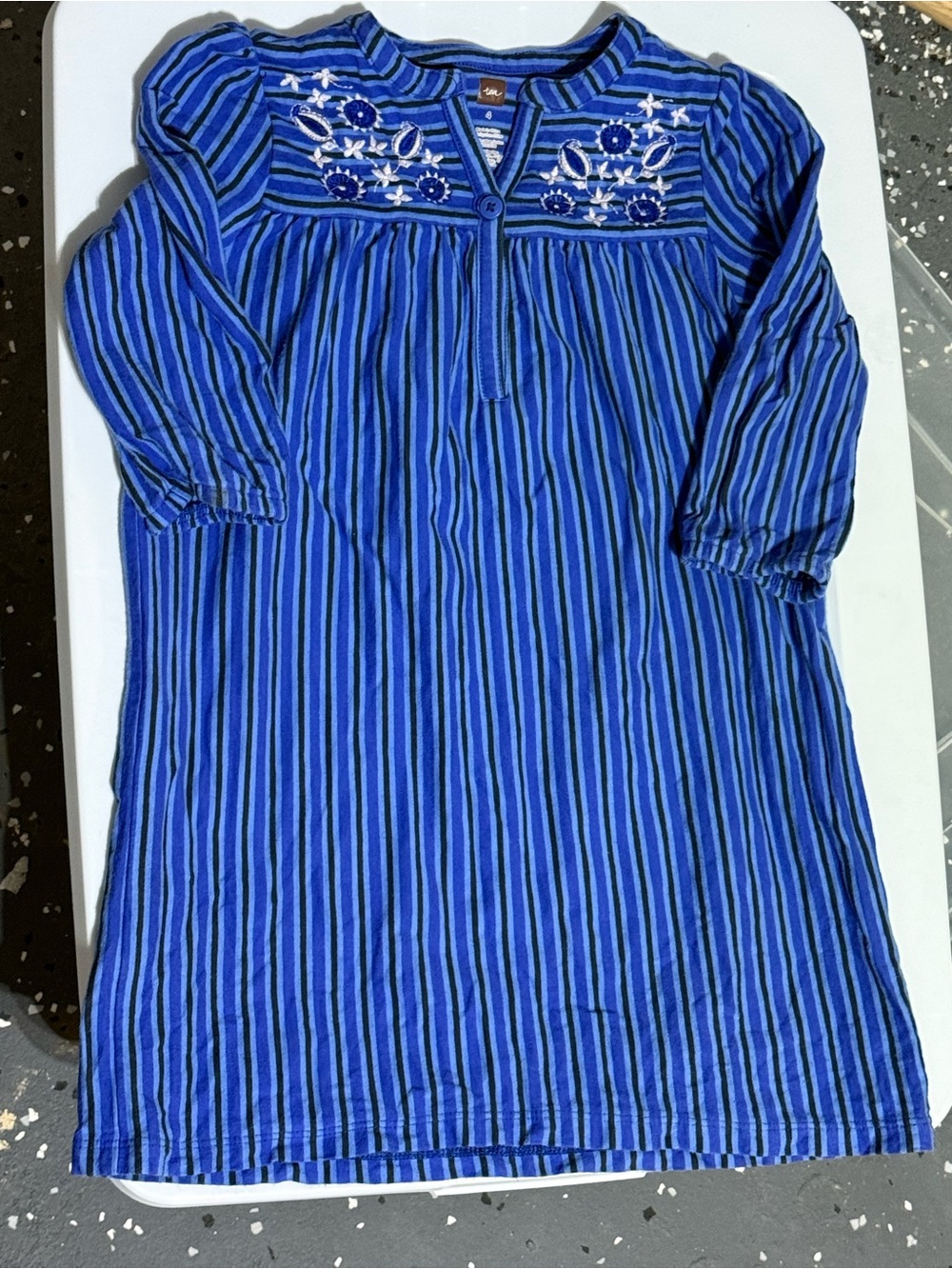 Tea Collection Blue Striped Embroidered Girls' Casual Midi Dress